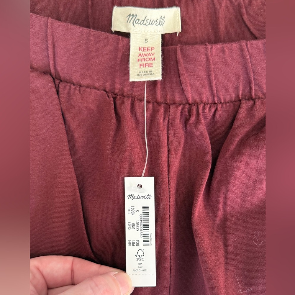 NWT Madewell Knit Bedtime Pajama Set, Dark Cabernet w/ Pink Trim, Size S - Picture 9 of 11
